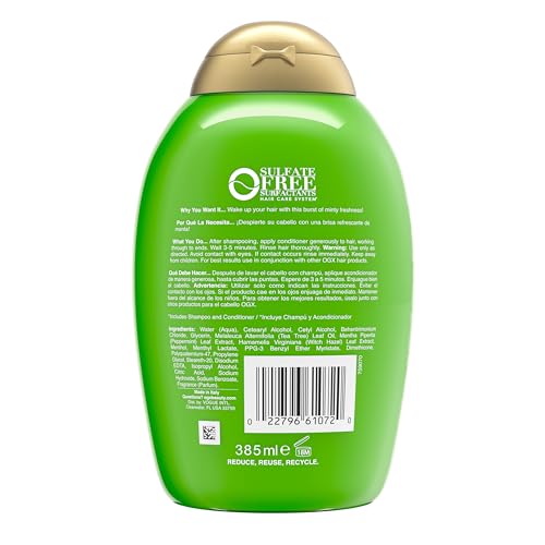 OGX Extra Strength Refreshing Scalp + Teatree Mint Conditioner, Invigorating Conditioner with Tea Tree & Peppermint Oil & Witch Hazel, Paraben-Free, Sulfate-Free Surfactants, 13 fl oz (Pack of 2)