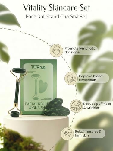 2PCS Jade Face Roller Gua Sha Set for Skin Tightening & Puffiness Reduction - Green