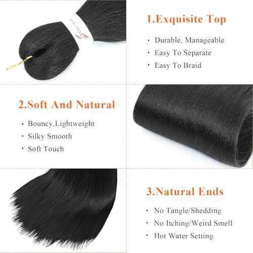 Braiding Hair Pre Stretched 24 Inch 8 Packs Pre Stretched Braiding Hair For Braiding Twist Hair For Crochet Braids Hot Water Setting Soft Yaki Texture(24Inch,1B)