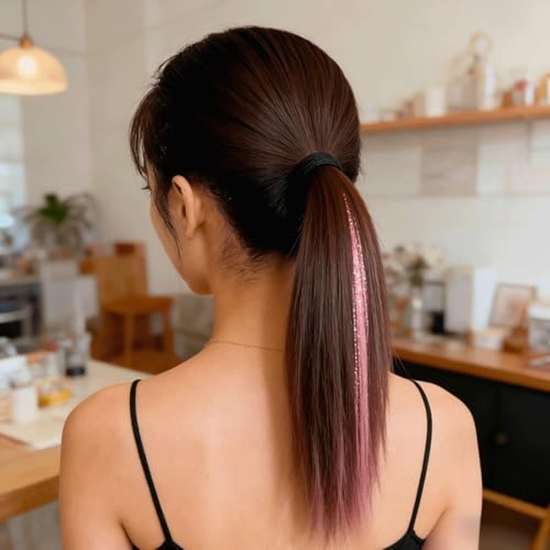 12PCS Pink Hair Tinsel Extensions 23 Inch Clip-In