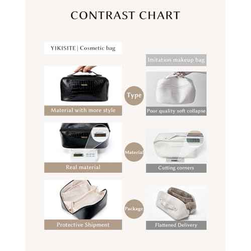 Make Up Bag, Cosmetic Organizer for Women, Waterproof Croc PU Leather Makeup Organizer with Divider and Handle Toiletry Bag Travel Bag (Croc Embossed, Black)