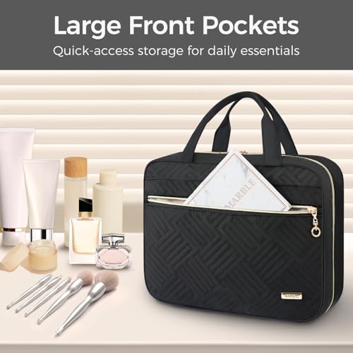 BAGAIL Hanging Toiletry Bag for Women Water-resistant Cosmetic Bag Large Capacity Travel Makeup Organizer for Full-Sized Travel Essentials(Classic+Jewelry Bag, Black)