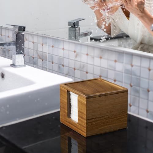Acacia Wood Face Towel Holder Box - Makeup Organizer with Lid