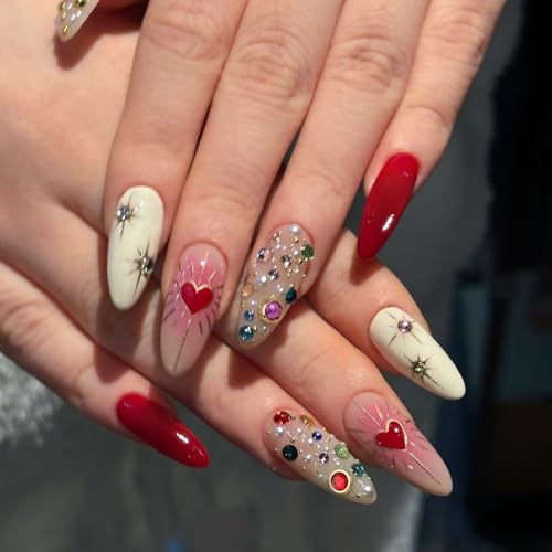 Press On Nails with Pearls & Hearts - 24 Pc Fake Nails Kit