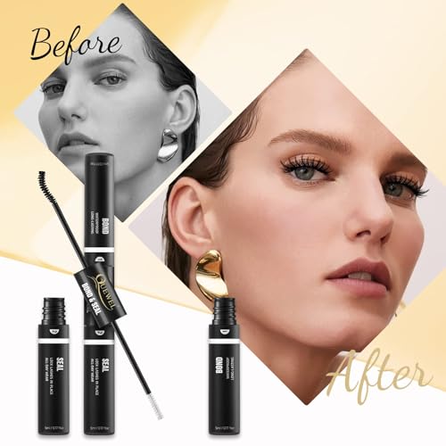 QUEWEL 12mL Cluster Eyelashes Bond Seal and Remover Kit, Eyelash Clusters Black Glue and DIY Eyelash Extensions Remover (bond seal remover)