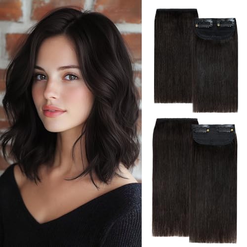 Clip in Short Hair Extensions Real Human Hair,Prokyvity Invisible Human Hair Clip in Extensions Short,(6inch&8inch)4 pieces Mini Extensions for volume or highligh,Natural Black