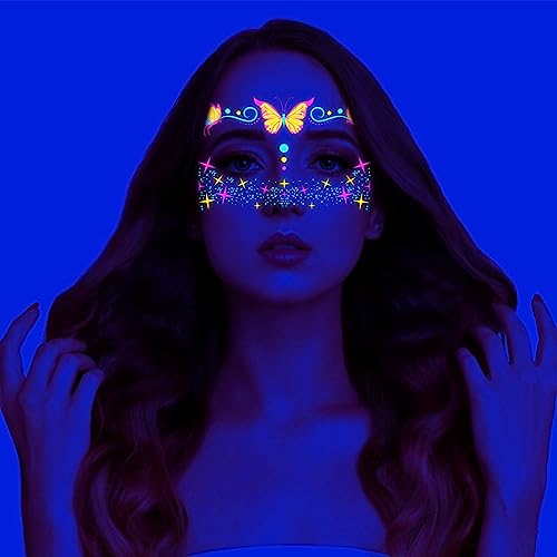 Neon UV Glow in Dark Temporary Tattoos - Waterproof Face Stickers