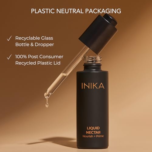 INIKA Organic Liquid Nectar Primer | 3 in 1 Skincare Makeup Hydrid to Prime, Nourish and Boost Glow. Silky Vegan Formula Instantly Smooths & Evens Skin Tone. 30mL