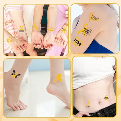Gold Ribbon Cancer Awareness Temporary Tattoos - 30 Sheets