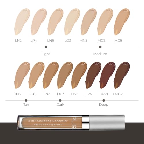 PÜR MINERALS 4-in-1 Sculpting Concealer Buff - Medium to Full Coverage, Hydrating, Brightening & Correcting for Dark Circles
