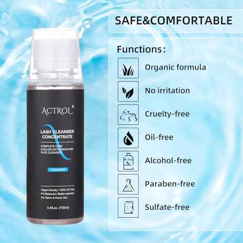 Eyelash Cleanser Concentrate 100ml Unscented Professional Lash Shampoo Foaming Cleanser Wash for Extensions Lashes with Salon Home Care-Makes 20 Bottles