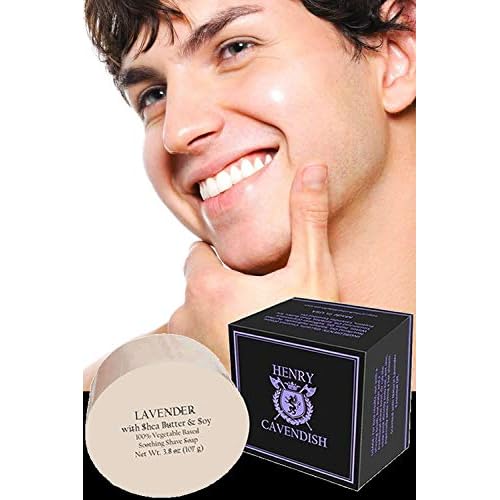 Henry Cavendish Lavender Shaving Soap with Shea Butter & Coconut Oil. Long Lasting 4 oz Puck Refill. Mens Shave Soap. All Natural. Rich Lather, Smooth Comfortable Shave. For Ladies and Gentlemen.