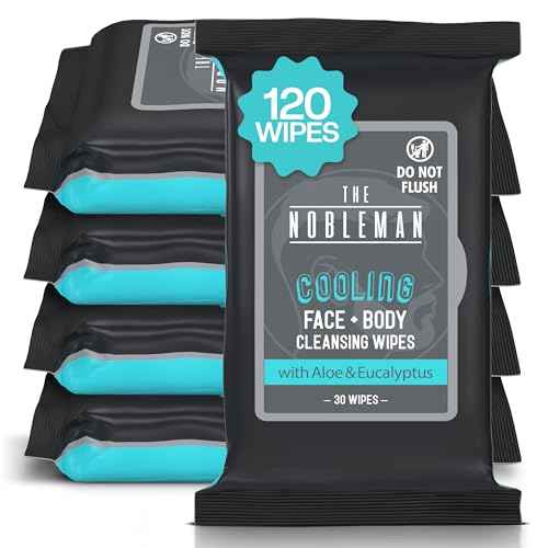 Men's Cooling Face + Body Cleansing Wipes - 4 Pack - 120 Count Post Workout Travel Towlettes