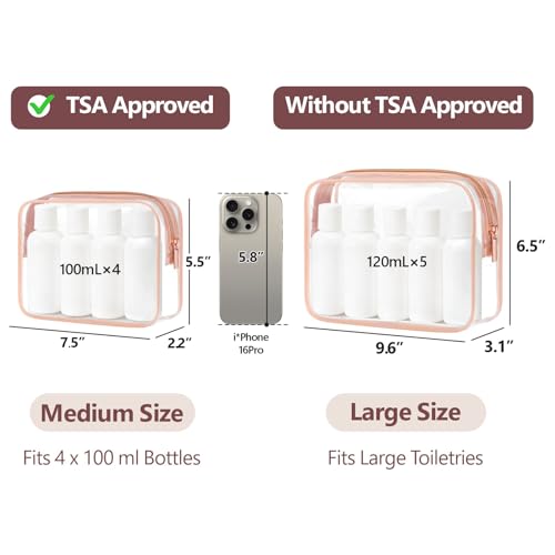 Clear Makeup Bag Travel Set - TSA Approved Toiletry Bags, 2 Pack