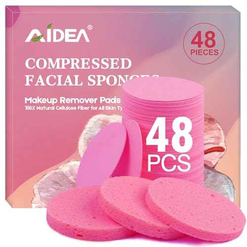 AIDEA 48-Count Compressed Facial Sponges Pink, Face Cleansing Pads, 100% Natural Cellulose Cosmetic Spa Sponges for Facial Cleansing, Exfoliating Pads, Mask Removal, Travel Essentials for Women