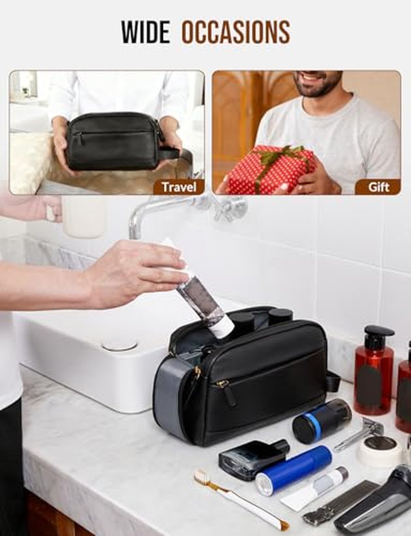 Celvetch PU Leather Toiletry Bag for Men - Water Resistant