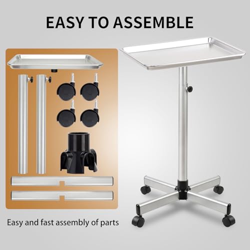 Adjustable Salon Tray on Wheels - Rolling Hair Stylist Cart