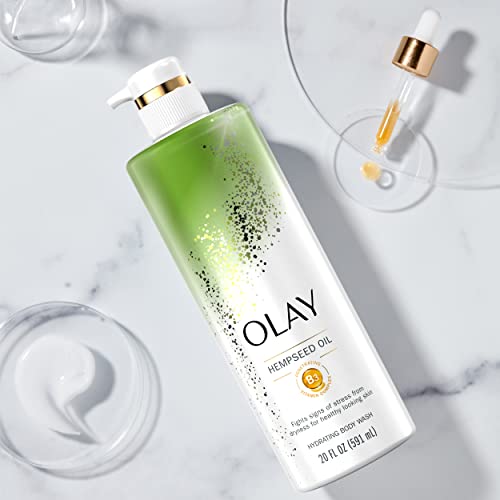 Olay Hydrating Body Wash for Women with Hempseed Oil and Vitamin B3, 20 fl oz (Pack of 4)