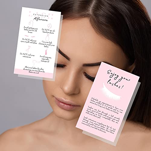 Lash Extension Aftercare Cards | 50 Pack | Business Card Size 3.5 x 2" inches | Eyelash Extension Supplies | White and Light Pink Design