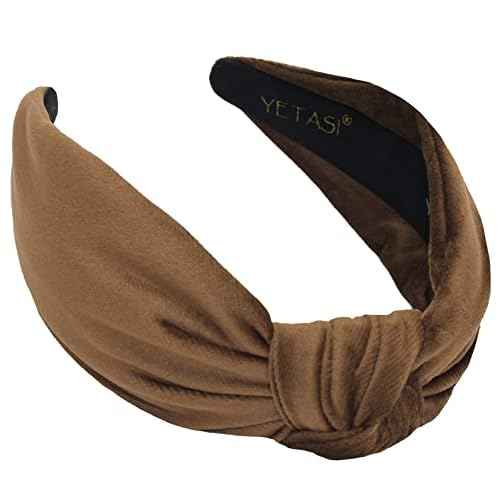 Women's Headbands: Brown Velvet Chic Knotted Top Knot, Trendy Fashion Designer Head Band