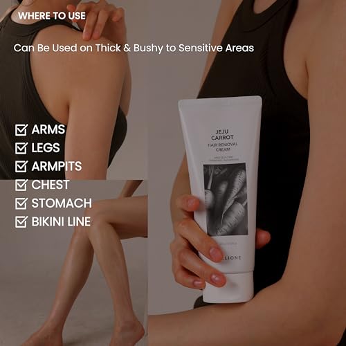 Allione Hair Removal Cream with Carrot | Sooth & Painless for Sensitive Skin, Bikini, Underarms, Arms, Legs, Chest Hair Removal with Fruits Scent, Crema Depiladora for Women & Men, 200ml