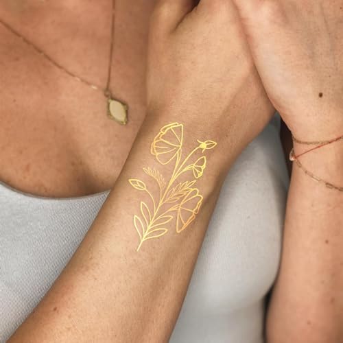 8 Sheet Gold Metallic Temporary Tattoos for Women
