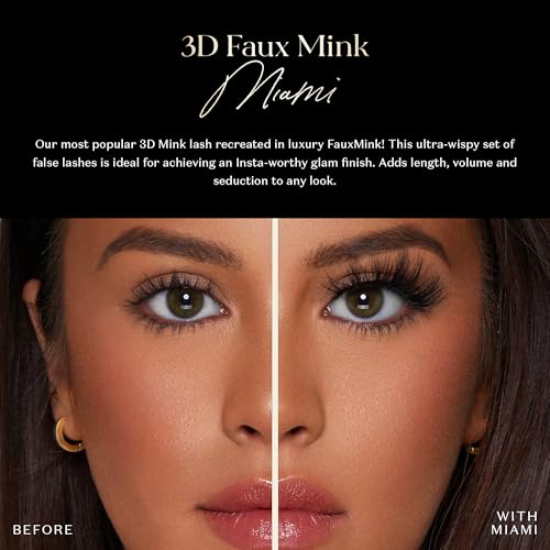 Lilly Lashes 3D Miami in Faux Mink | False Eyelashes | Dramatic Look and Feel | Reusable | Non-Magnetic | 100% Handmade, Vegan | Silk Like Luxury Fibers