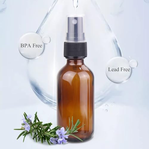 Wedama 2oz Glass Spray Bottles - Refillable Amber Fine Mist Containers for Gardening & Cleaning (8 Pack)