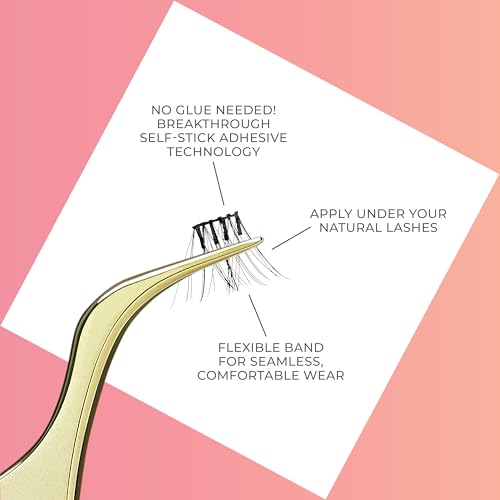 KISS imPRESS Falsies Press On Self Adhesive Eyelashes, 10mm-12mm Glam Volume Press On Lashes, Black, No Glue Needed, Invisible Band, 12 Lash Clusters - Refined
