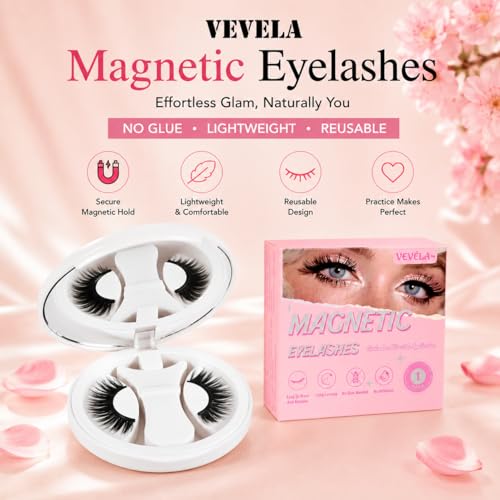 Vevela Magnetic Eyelashes Kit - Natural Look Volume Reusable False Lashes with Applicator