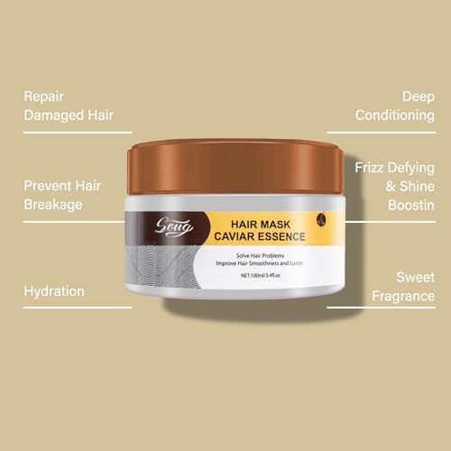 Collagen Hair Mask for Dry Damaged Hair-Argan Oil Protein Conditioning Treatment Collagen Hair Treatment Deep Repair Conditioning for Curly or Straight Thin Fine Hair 100ml (2PC)