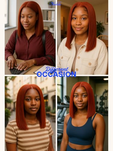 Nadula Reddish Brown Yaki Straight Bob Wig 7x5 Lace Front Human Hair Pre-Plucked
