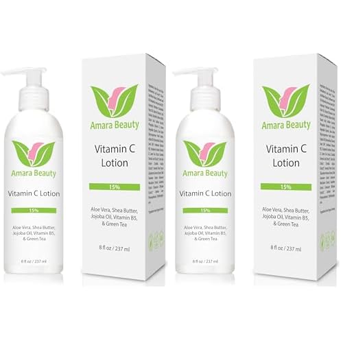 Amara Beauty Vitamin C Face & Body Lotion 15% - with Shea Butter & Jojoba Oil - 8 oz (Pack of 2)