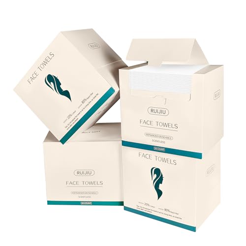 200 Count 4 PACK Disposable Face Towel, Large Size 10"X 12", Disposable Face Cloths, 100% Biodegradable Towel, Skin Soft and Thick for Washing Face