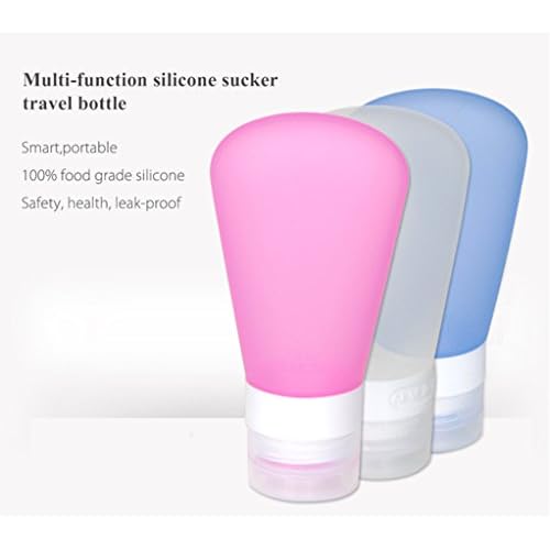 3 Pack Portable Food Grade Squeeze Silicone Liquid Travel Bottles For Shampoo, Conditioner, Lotion, Toiletries (3 OZ Pink + White + Blue)