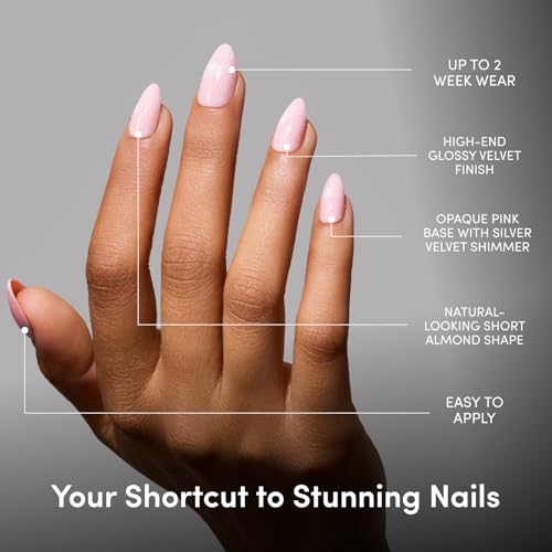 Glamnetic Velvet Pink Shimmer Press On Nails - Short Almond 30 Set