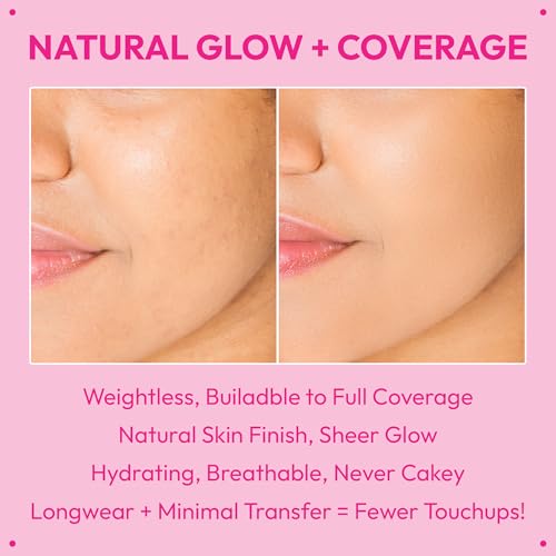 Ruby Kisses Cushion Foundation, Full Coverage Korean Makeup, Lightweight & Long Lasting, All Day Natural Glowy Finish for All Skin Types with Hyaluronic Acid & Bakuchiol (Caramel, 0.52 Ounce)