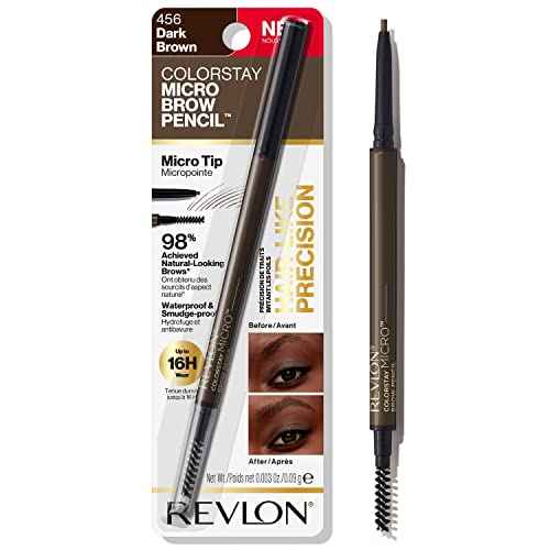 Revlon ColorStay Micro Eyebrow Pencil with Built In Spoolie Brush, Infused with Argan and Marula Oil, Waterproof, Smudgeproof, 456 Dark Brown, 0.003 oz