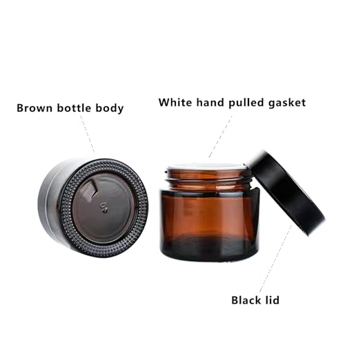 BEGIKET Amber Glass Jars with Black Lids - 2oz Cosmetic Containers, 4 Pack, Sunproof, Leakproof, Reusable