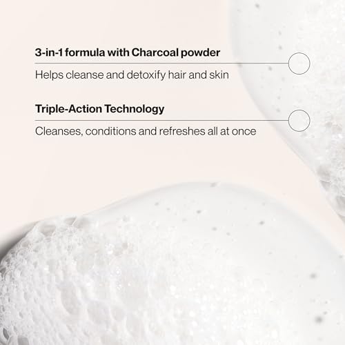 Suave Men Deep Cleansing 3 in 1 Shampoo, Conditioner & Body Wash with Charcoal Powder, Detoxifies & Cleanses Hair & Skin, Removes Oil & Impurities, 4 Count, 28 FL OZ Pump