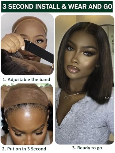 KLAIYI Ombre Brown Yaki Straight Bob Wig - 14Inch Glueless Human Hair