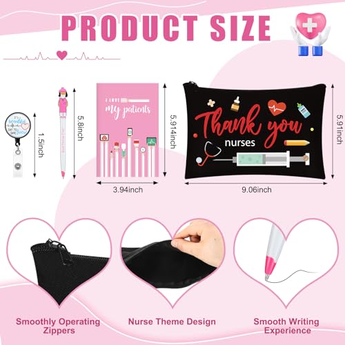 Yeaqee 48 Pcs Nurse Christmas Appreciation Gifts Set Bulk Include Makeup Cosmetic Bag Pocket Journal Notebooks Ballpoint Pen Badge Reel for Christmas Women Rn Assistant Student(Black,Nursing)