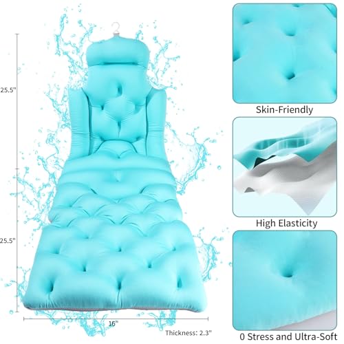 Full Body Bath Pillow, 51"x16" Thick Bathtub Cushion with Laundry Bag, Neck & Back Support Pillow for Bathtub, Ocean Blue