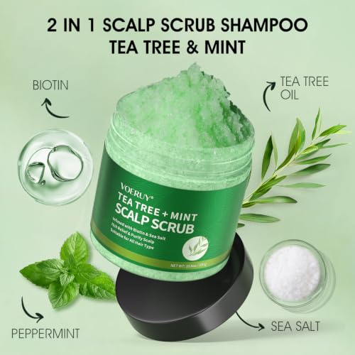VOERUY Tea Tree Scalp Scrub with Mint Oil & Massager - 10.6oz