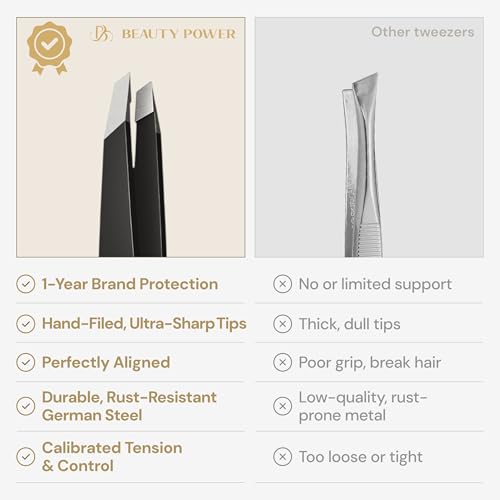 Precision Slant Tweezers for Eyebrows & Facial Hair | German Stainless Steel