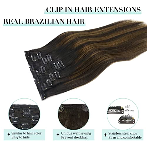 DOORES Balayage Dark Brown to Chestnut Brown Remy Clip-In Hair Extensions - 120g, 7pcs, 18 Inch