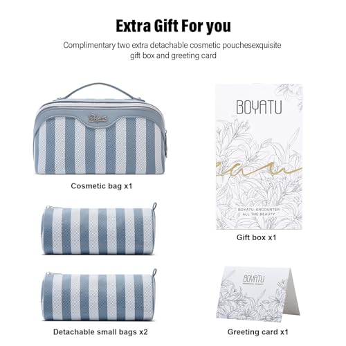 BOYATU A-1-Blue 3-Piece Travel Makeup Bag Set - Waterproof Vegan Leather