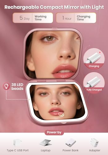 SisKokoro 40X Magnifying Mirror with Light - Compact & Rechargeable