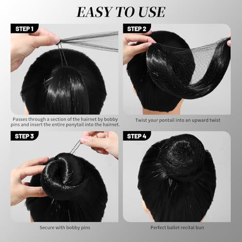 Donut Hair Bun Maker Set - 4 Medium Shapers, Hair Nets & Pins