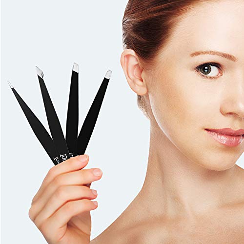 Tomata 4-Piece Stainless Steel Eyebrow Tweezer Set - Precision Slant & Pointed Tips